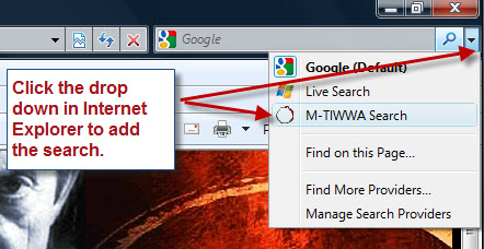 Installing the M-TIWWA Search tool for Internet Explorer.